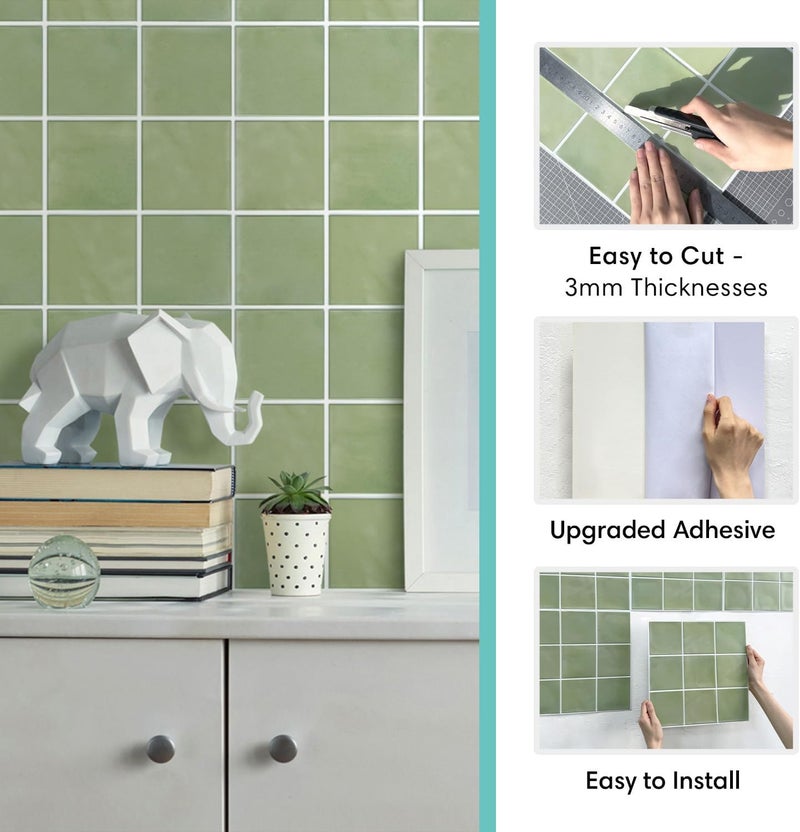 Commomy 10 Pcs Matte 3D Peel and Stick Tile 11.8"x11.8" Ultralight PVC Square Peel and Stick Backsplash for Kitchen Stick on Tiles for Bathroom,Living Room,Fireplace,Interior Wall Decor,Sage Green - Image 5